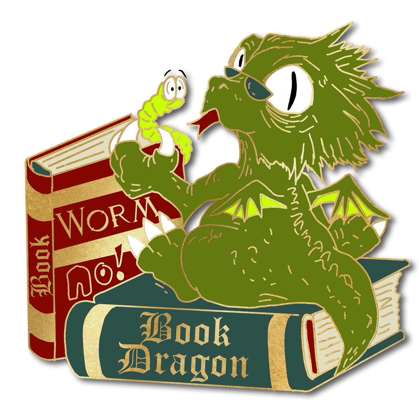 "Book Worm? No! Book Dragon!" Derpy Dragon Pin