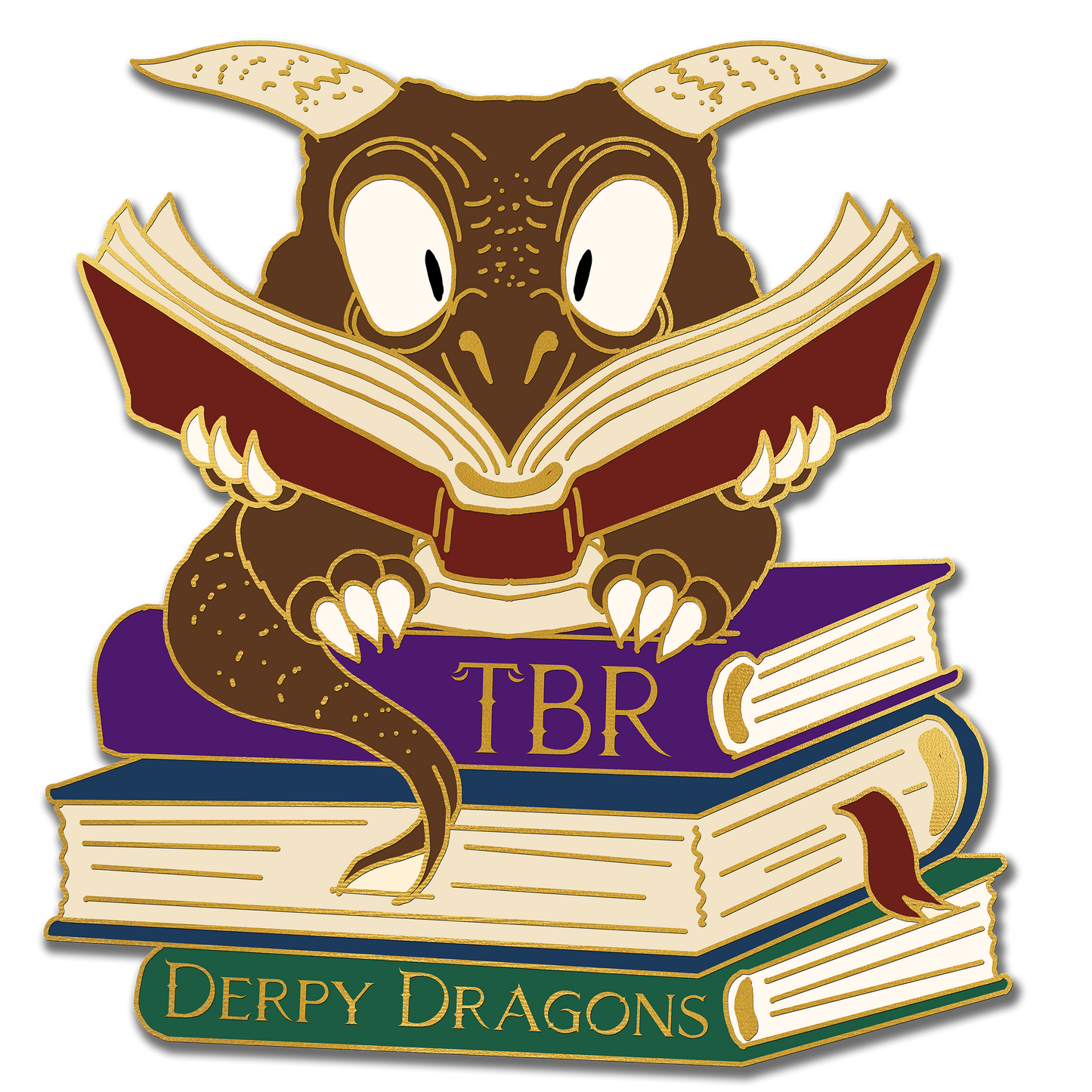 "TBR Book Pile" Derpy Dragon Pin