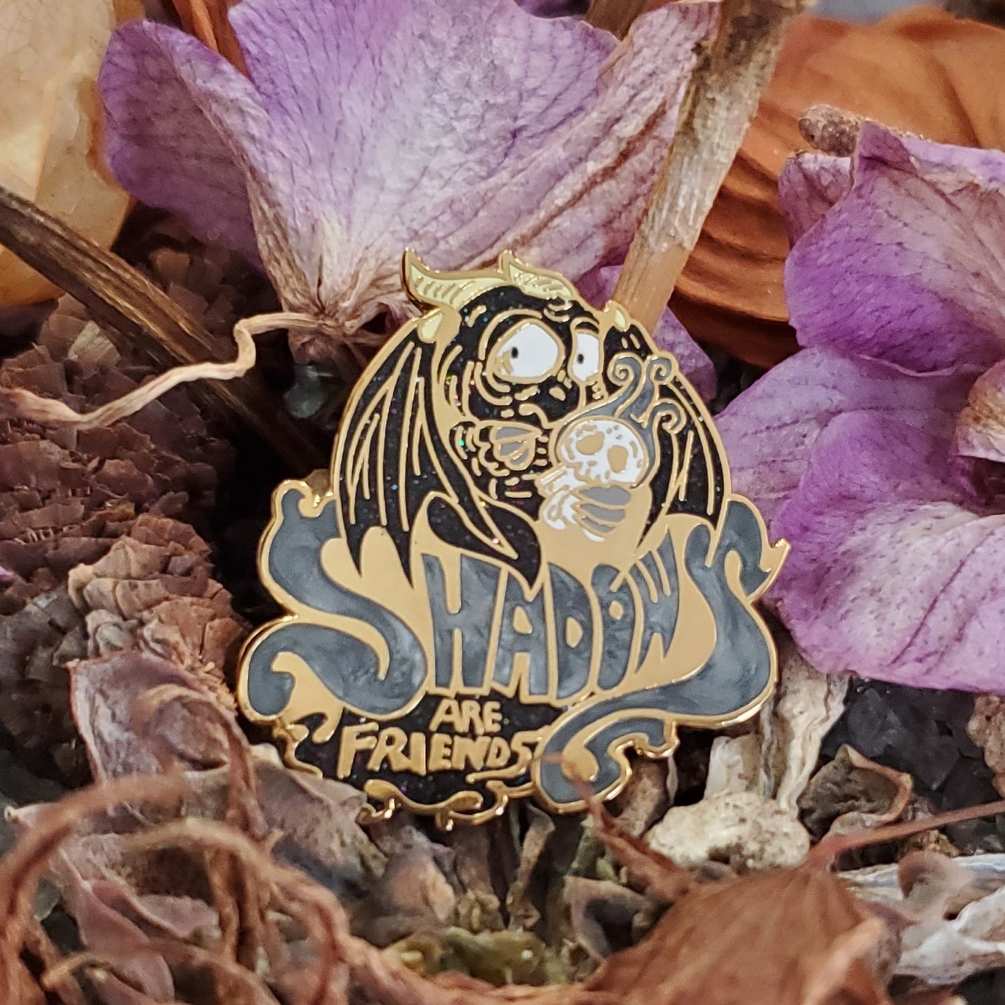 "Shadows are friends" Derpy Dragon Pin