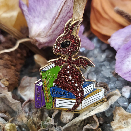 "It's not hoarding if it's books" Derpy Dragon Pin