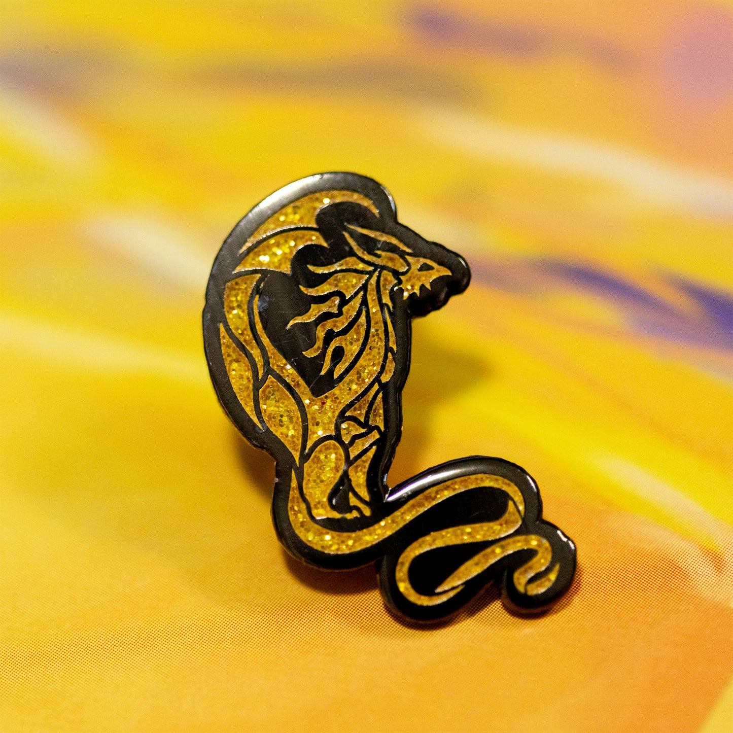 Golden glitter guardian dragon pin