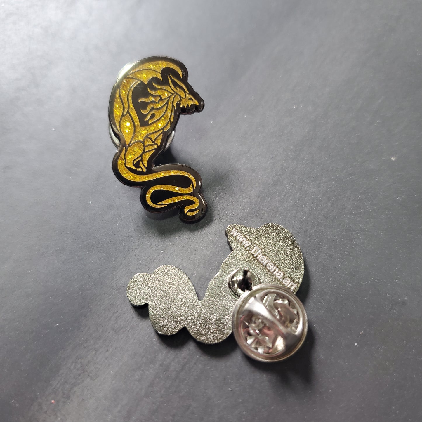 Golden glitter guardian dragon pin