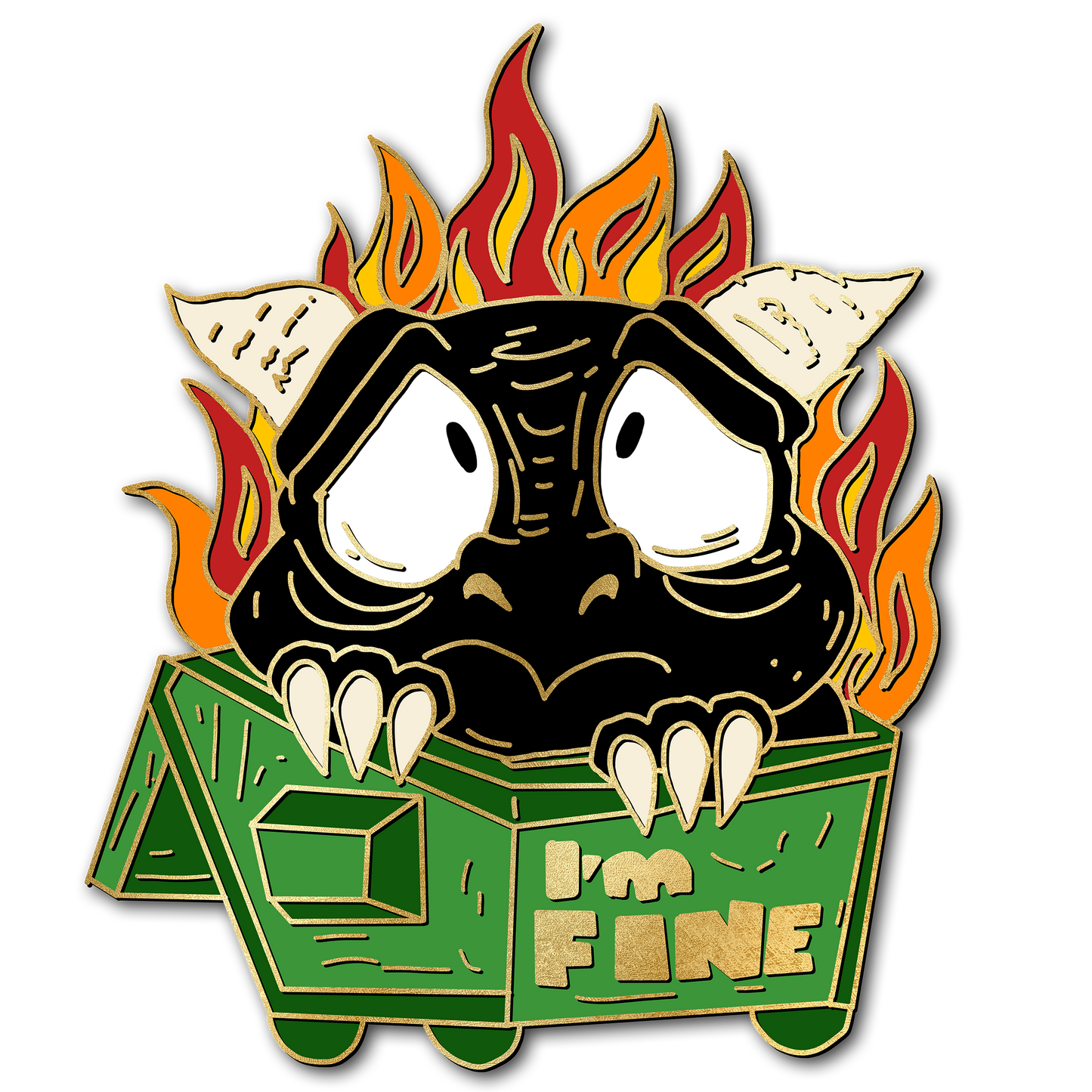 "I'm Fine" Dumpster Fire Derpy Dragon Pin