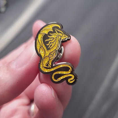 Golden glitter guardian dragon pin