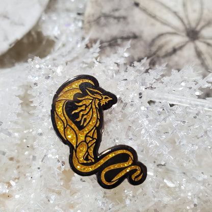 Golden glitter guardian dragon pin