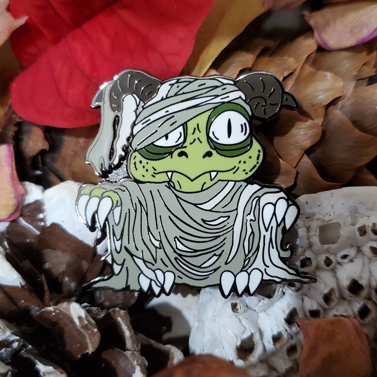 Green Mummy Derpy Dragon Pin