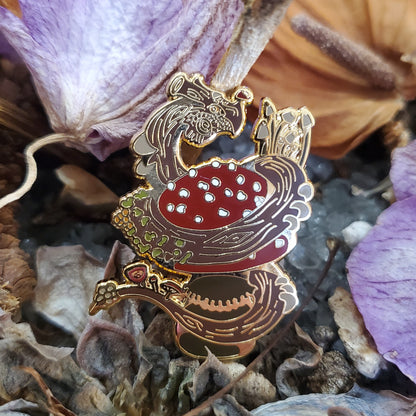 Mushroom dragon pin