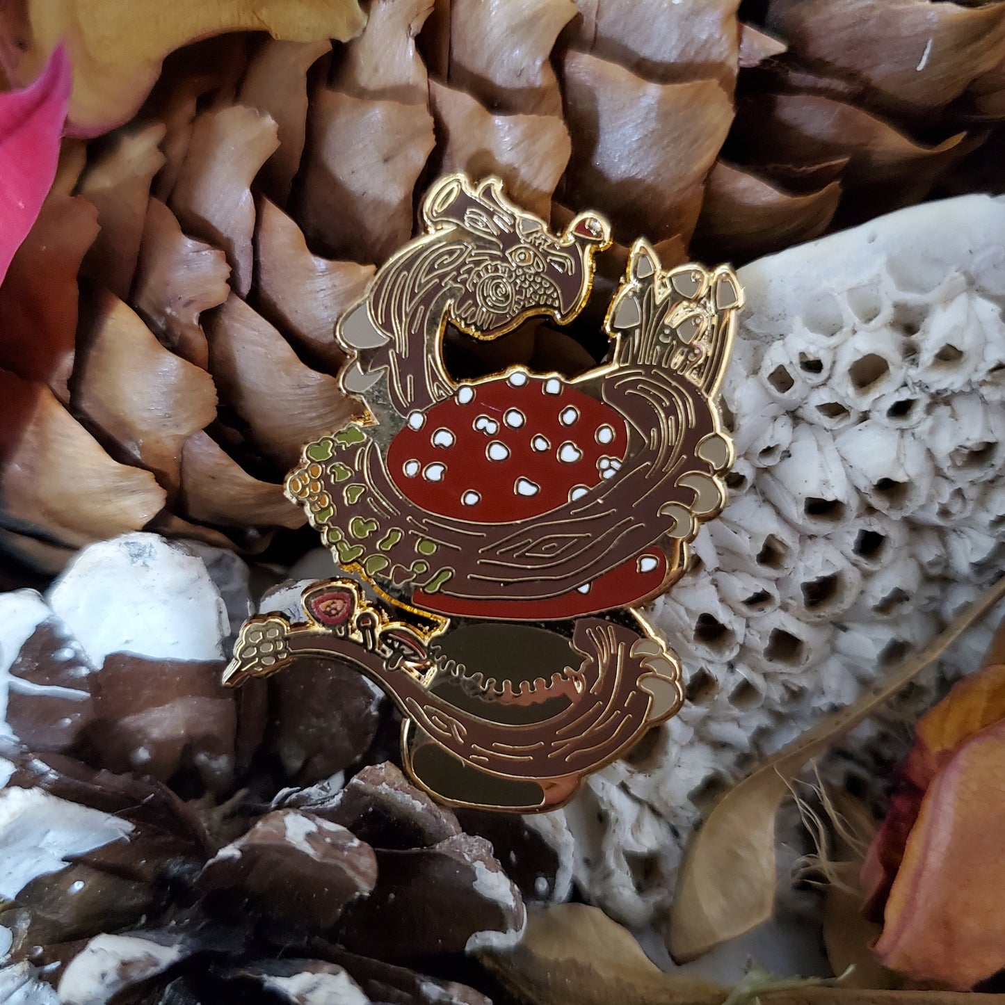 Mushroom dragon pin