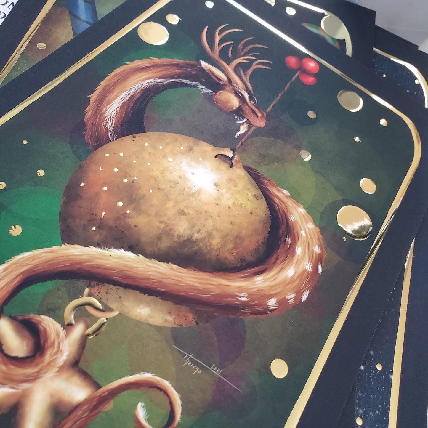 Gold Foil Holiday Dragon Print (limited edition/signed)